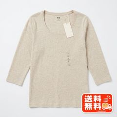 UNIQLO 유니클로 수피마 코튼 크루넥 T 7분소매 L 베이지 evam eva풍