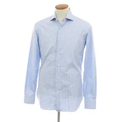 【中古】バルバ BARBA コットン チェック ワイドカラー ドレスシャツ ブルーxホワイト【サイズ39】【メンズ】のサムネイル