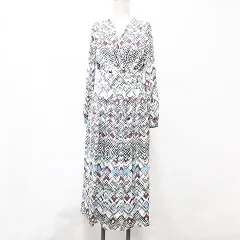 リツコ シラハマ RITSUKO SHIRAHAMA ワンピース 長袖 ロング フレア カシュクール 総柄 白 黒 ホワイト ブラック 1のサムネイル