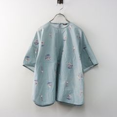 美品＊ババグーリ 象プリント刺繍プルオーバー M ネイビー紺 8分袖 