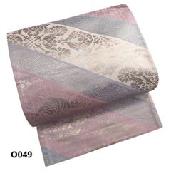 上品】正絹 袋帯 華文 唐草 紗綾形 菱 金銀糸 藤色 灰白 六通 - メルカリ