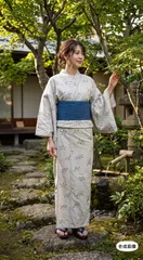 きもの蔵 ◆ デニム調 草花文 木綿きもの［未着用］のサムネイル