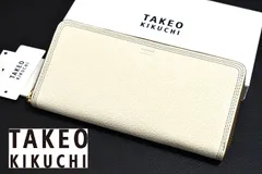 【定価２万2000円】新品 タケオキクチ【ターナリー】イタリアンレザー ラウンドファスナー長財布 734606 シロのサムネイル