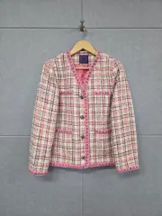 ANNA SUI アナスイ ピンク CHECK ツイード ノーカラー ジャケットのサムネイル