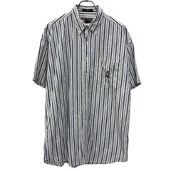 90s CHAPS RALPH LAUREN 半袖 ストライプシャツ L ホワイト チャップス ラルフローレン ボタンダウン 90年代 刺繍ロゴ 夏物 a806-7222のサムネイル
