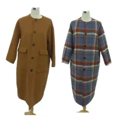 バナナリパブリック BANANA REPUBLIC ノーカラーコート ロング丈 XS マルチカラー 茶色 ブラウン リバーシブル /HO26 ■GY74のサムネイル