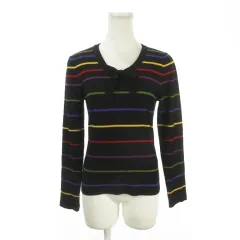 ソニア ソニアリキエル SONIA SONIA RYKIEL ニット セーター ウール 38 黒 ブラック ボーダー柄 Vネック 長袖 リボン /AO31 ■ECB006のサムネイル