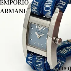 稼働品 Working item エンポリオアルマーニ EMPORIO ARMANI 腕時計 レディース Ladies クォーツ Quartz AR-0211 ブルー文字盤 スクエア レクタンギュラー ロゴファブリックベルト 1159のサムネイル