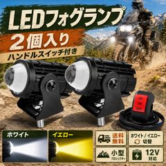 LED フォグランプ 2個 バイク 汎用 プロジェクターライト 2色切替 ホワイト イエロー 小型 補助灯