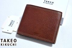 タケオキクチ 定価1万8700円 新品 茶 二つ折り財布 イタリアンレザー
