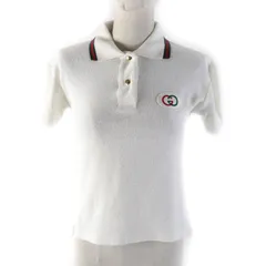 極美品★GUCCI グッチ 20年製 599122 ウェブストライプ インターロッキングG パイル地 コットン 半袖ポロシャツ ホワイト XS 正規品のサムネイル