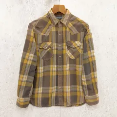 KEARNEY HOUSE カーニーハウス シャツ チェック柄 起毛 長袖 ウェスタンシャツ ネルシャツ ブラウン ホワイト イエロー Lサイズ ◇〇のサムネイル