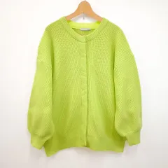 Aunt Maries アントマリーズ カーディガン  ニット クルーネック オーバーサイズ ボリューム袖 蛍光色 ライムグリーン Fサイズ 〇◇のサムネイル