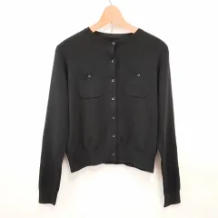 N. エヌナチュラルビューティーベーシック ニットカーディガン ポケット ショート丈 総針編み ロングシーズン ブラック Mサイズ 〇◇☆のサムネイル