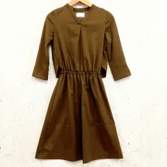 STUDIOUS ステュディオス ワンピース フィット&フレア ７分袖 ウエストギャザー スキッパー カーキ Fサイズ  〇□☆のサムネイル