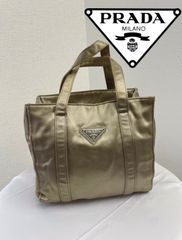 PRADA プラダ メタルハンドル ナイロン ハンドバッグ 三角ロゴ 黄色