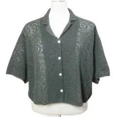 ボールジー BALLSEY トゥモローランド 23SS シースルークロシェ オープンカラーニット 半袖 ショート丈 薄手 和紙混 S チャコールグレー 11023202501 /Xのサムネイル