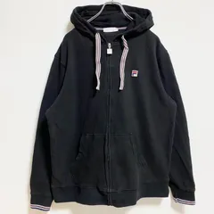 FILA　フィラ　長袖ジップアップパーカー　ワンポイントロゴ刺繍　黒　ブラック　ヴィンテージ　秋冬服　XLサイズ　古着【値引き交渉OK！】のサムネイル