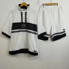 CANTERBURY OF NEW ZEALAND カンタベリーオブニュージーランド セットアップ 上下 半袖 ハーフジップ ジャケット L ショート パンツ XL ジャージ ラグビー 切替 ライン スポーツ 日本製 古着 ホワイト ブラック F800のサムネイル
