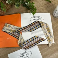HERMESエルメス ツイリー ボルデュックリボンチェック シルクスカーフ