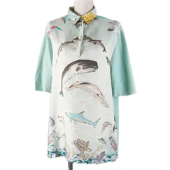 美品◎HERMES エルメス ヴィンテージ La Vie Precieuse de la Mediterranee 地中海の貴重な命 シルクHボタン 半袖ツイルレーヌトップス Mのサムネイル