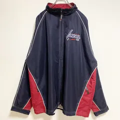 Canada Sportswear　長袖ハイネックナイロンジャケット　ワンポイント刺繍　ネイビー　赤　XLサイズ　古着【値引き交渉OK！】のサムネイル