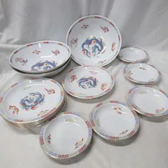 三郷陶器  Sango CHINA  昭和レトロ 「雲龍・鳳凰柄」 中華食器 13点  まとめて  どんぶり 3点/取り皿 5枚/小皿 5枚  【現状品】 Z316のサムネイル