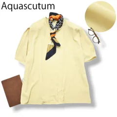 【極美品】 フランス製 アクアスキュータム Aquascutum デザイン シャツ ブラウス 42 ライト イエロー 上品 オフィスカジュアル カジュアル レディース ♪のサムネイル