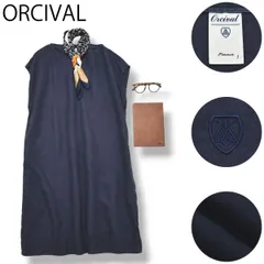 【上質】 日本製 オーシバル ORCIVAL ボートネック ノースリーブ リネン 膝丈 ワンピース ドレス 1 ネイビー フレンチマリン カジュアル 夏 サマー レディース ♪のサムネイル