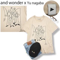 【BEAVER別注】 アンドワンダー and wonder x Yu nagaba 長場雄 fishing クルーネック プリント T グラフィック Tシャツ カットソー 3 ベージュ メンズ