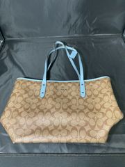 COACH シグネチャー トートバッグ ベージュ ブルー - メルカリ