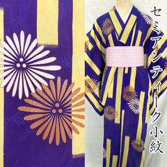 606af15△セミアンティーク着物 松 花 地紋 カジュアル 紫系 大正