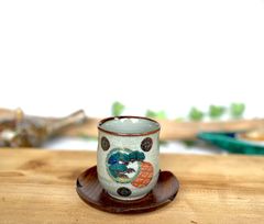 未使用品 龍峯 染錦古伊万里 花鳥図 湯飲み 金彩 龍峰 古伊万里文 蓋付 