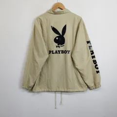 PLAY BOY プレイボーイ コーチジャケット スナップボタン ライト アウター ビッグロゴ プリント 古着 ベージュ系 L F3のサムネイル