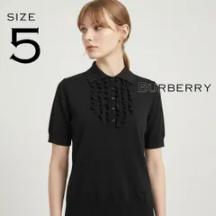 【美品】BURBERRY LONDONバーバリー ロンドン ウール混 フロントフリル 半袖ニット ポロシャツ 5(XL～2XL) 黒ブラック 【古着】【中古】【送料無料】のサムネイル