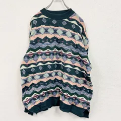 ～90s　Kappa　カッパ　ウールニットセーター　ヴィンテージ　緑　グリーン　マルチカラー　Lサイズ　古着【値引き交渉OK！】のサムネイル