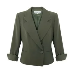 12g1 Christian Dior クリスチャンディオール テーラードジャケット フォーマル サイズL ダークグリーン ウール100％ レディース 女性用o07tのサムネイル