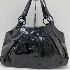 5185　agnes b. 　アニエスベー　トートバッグ　ハンドバッグ　ブラック　黒　無地　エナメル　レディース　ポケット多数のサムネイル