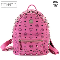 エムシーエム MCM ヴスタッズ バックパック リュックサック レザー ピンク ブラック 90329403のサムネイル