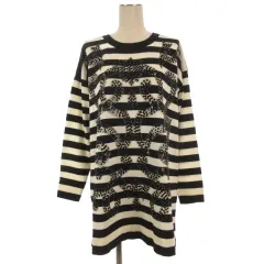 エスカーダ ESCADA ボーダー ニット チュニック 長袖 スパンコール装飾 38 ホワイト ダークネイビー 260625Eのサムネイル