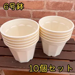 中古　花鉢 6号 10個セット　丸鉢　ポット　プラスチック　クリーム色　ガーデニングのサムネイル