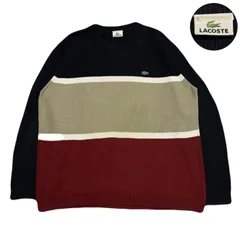 LACOSTE ラコステ Knitted ニット セーター Border ボーダー 太ボーダー 90s Y2K シティーボーイ Embroidery 刺繍ロゴ Cotton コットン Acrylic アクリル Multicolor マルチカラー L相当のサムネイル
