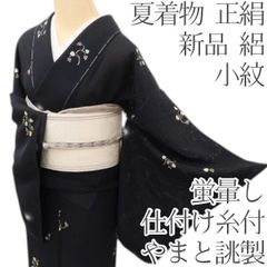 ゆめsaku 美品 夏着物 正絹 変わり絽 居敷当て付 手縫い 小紋 P-126