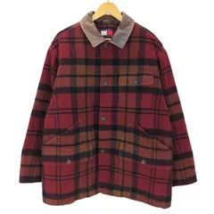 トミーヒルフィガー TOMMY HILFIGER 00S OLD 裏地キルティング 襟レザー ウール チェック カバーオール ジャケット メンズ import：L のサムネイル