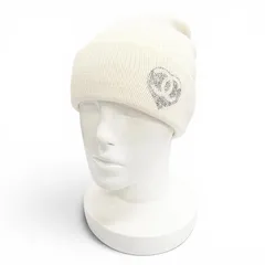 美品△CHANEL シャネル カシミヤ100% ココマーク ハートラインストーン ニット帽 ニットキャップ ホワイト イタリア製 正規品 箱付きのサムネイル