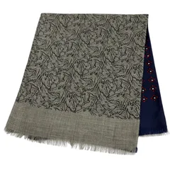 極美品▼HERMES エルメス カシミヤ シルク ティセ リバーシブルホースミックス フリンジ マフラー グレー ネイビー フランス製 メンズのサムネイル