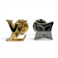 極美品☆LOUIS VUITTON ルイヴィトン M00532 ブトン ドゥ マンシェット・LVインスティンクト カフスボタン ゴールド ガンメタリック 伊製 極美品☆LOUIS VUITTON ルイヴィトン M00532 ブトン ドゥ マンシェット