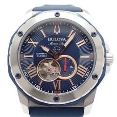 BULOVA ブローバ マリンスター 自動巻き メンズ 腕時計 セミスケルトン 青文字盤 純正ラバーベルト 98A282【いおき質店】のサムネイル