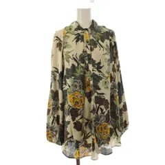 ザラ ベーシック ZARA BASIC シャツ ブラウス XS ベージュ 花柄 長袖 棒タイ付 /JPのサムネイル