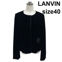 ◆ ランバン LANVIN ノーカラージャケット 長袖 薔薇モチーフコサージュ ベロア ミドル丈 黒 40 S 7号 レディース S6H248のサムネイル